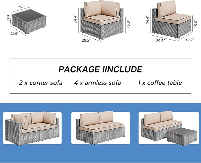 Shintenchi 7 Pieces Outdoor Patio Furniture Sets, Patio Sectional Sofa Couch - Image 7