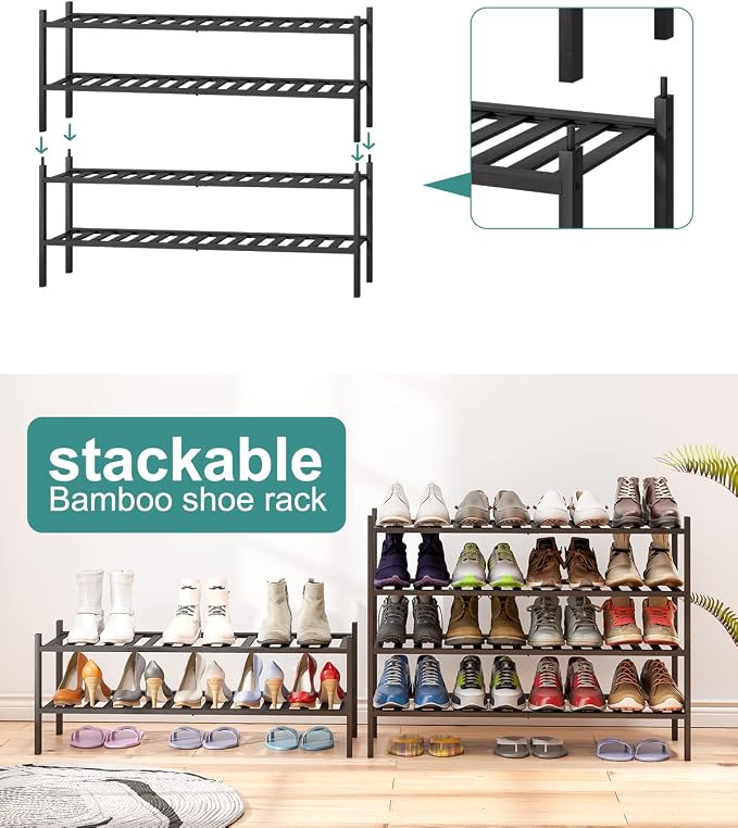 viewcare Black Shoe Rack, 2-Tier Long Shoe Rack - Image 6