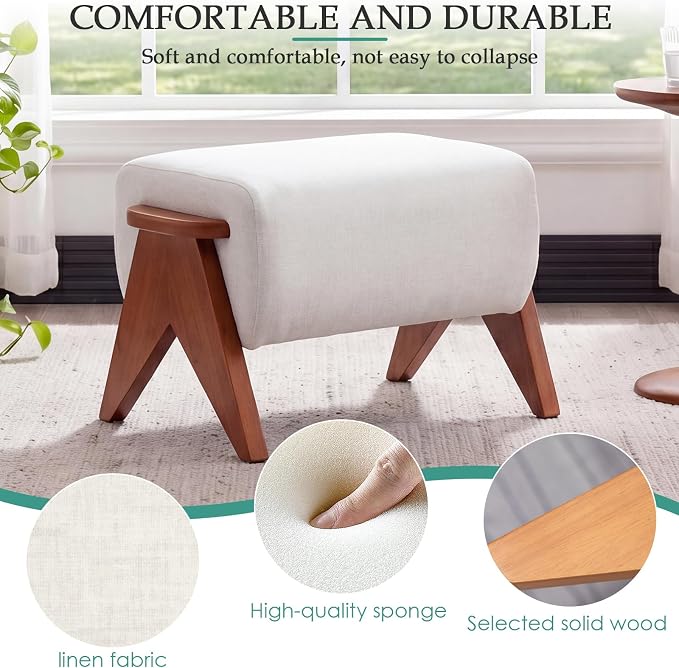 Linen Padded footstools Mid Century Modern Ottoman - Image 3