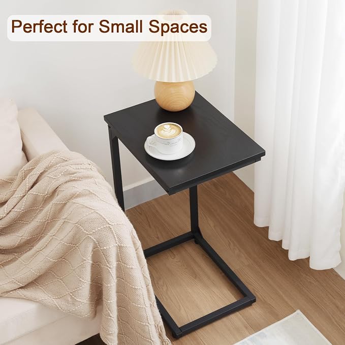 AMHANCIBLE C Shaped End Table, Couch Tables that Slide Under, TV Tray Snack - Image 6