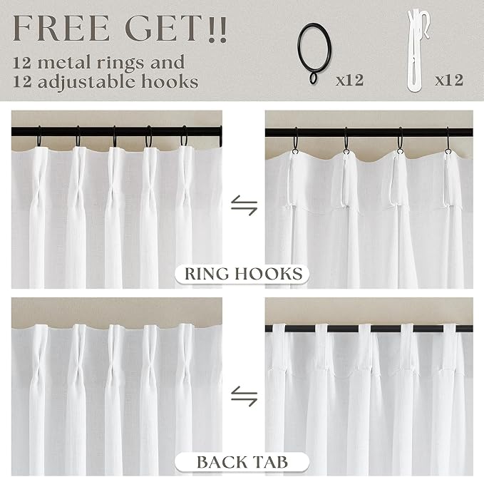 Snow White Pinch Pleat Semi Sheer Linen Curtains W70xL108 1 Panel | Light - Image 4