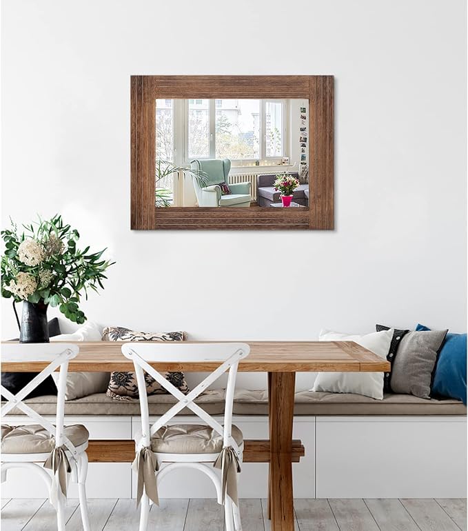 Wood Mirror Rectangular Framed Rustic Vintage Mirrors Decor Farmhouse Bedroom - Image 2