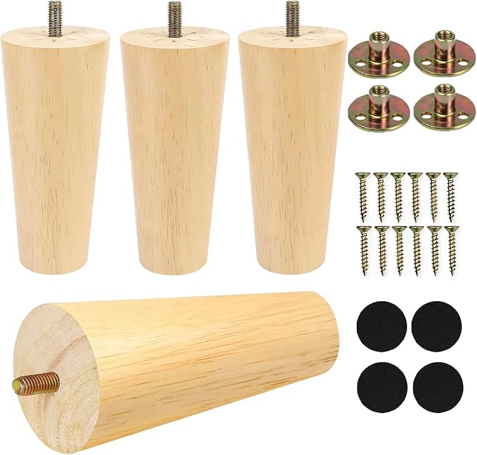 Yaliuliu 8 Inches Furniture Legs Round Solid Wood Sofa Legs Replacement Legs by Yaliuliu
