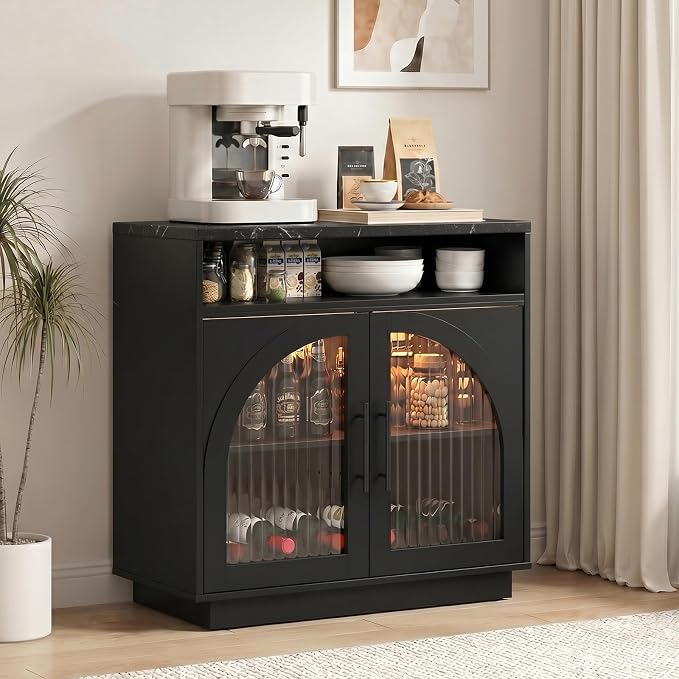 Sideboard Buffet Cabinet with Storage, 31.5" Coffee Bar Cabinet with LED Lights by SOLACEFURNITURE
