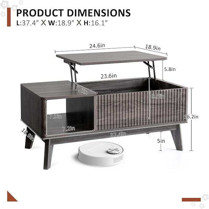LYNCOHOME Fluted Lift Top Coffee Table - Image 2