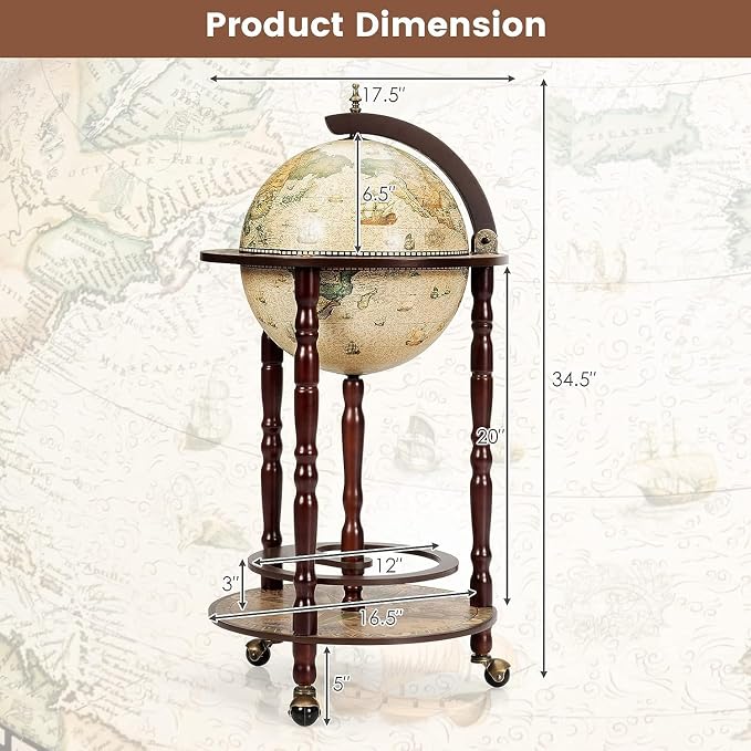 MEDIMALL Wood Globe Bar Liquor Cabinet, 16th Century Italian Replica Bar Stand - Image 7