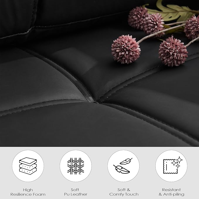 TYBOATLE 88" W Faux Leather Couches w/USB, Tufted Mid-Century Modern Comfy - Image 3