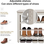 AQIMUELE Shoe Bench with Leather Cushion, 3 Tiers Shoe Storage Bench Height - Image 3