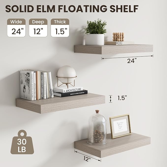 Dreamland Floating Shelves 24inch, 2 Pack Rustic Wooden Wall Shelves, Wall - Image 3