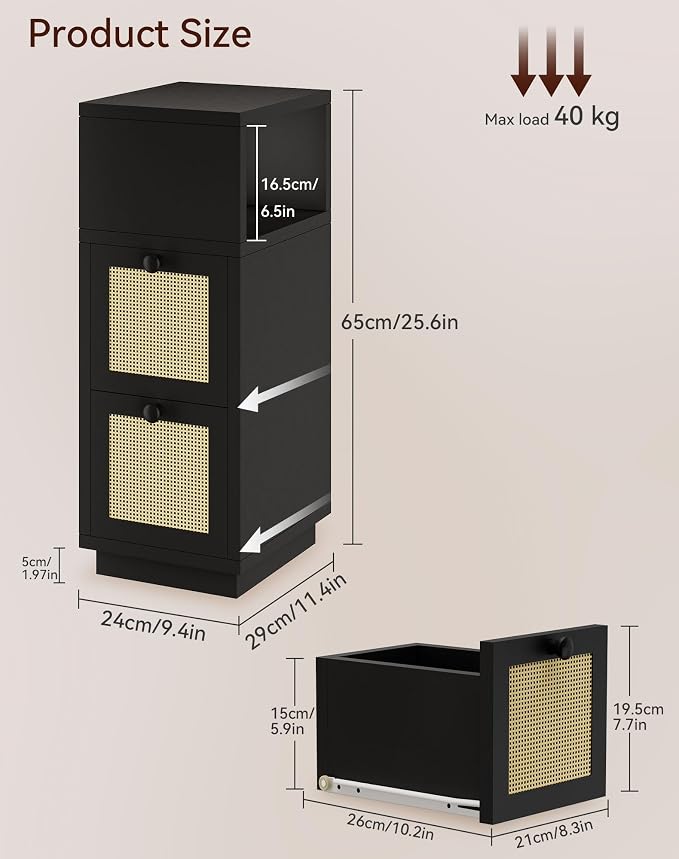 YMYNY Rattan Nightstands Set of 2, Boho Bedside Table - Image 3