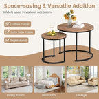 Giantex Nesting Coffee Table Set of 2, Round Stacking Side Tables w/Wooden - Image 7