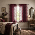 YJ YANJUN Vintage Lace Curtains 63 Inch Length 2 Panels- Burgundy Sheer Curtains - Image 6