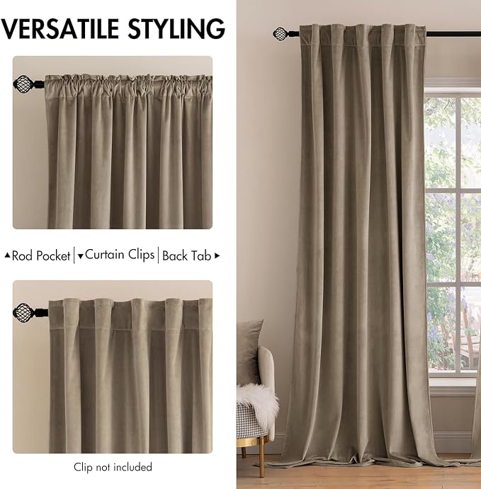 MIULEE Velvet Curtains 52x84 inches 2 Panels Light Taupe Blackout Curtains | - Image 2