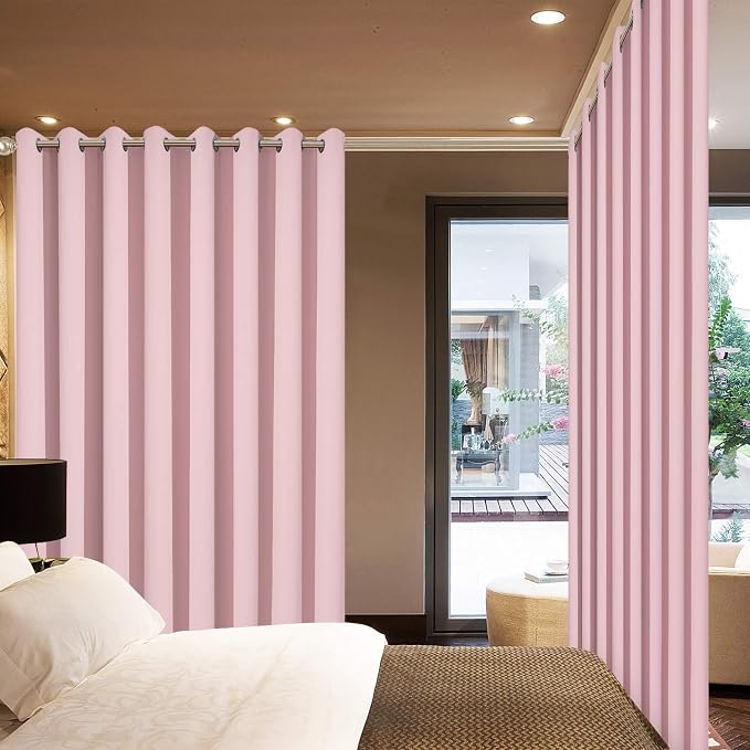 Yakamok Pink Room Darkening Curtains 96 inch Sliding Door Drapes | 1 Extra-wide - Image 2