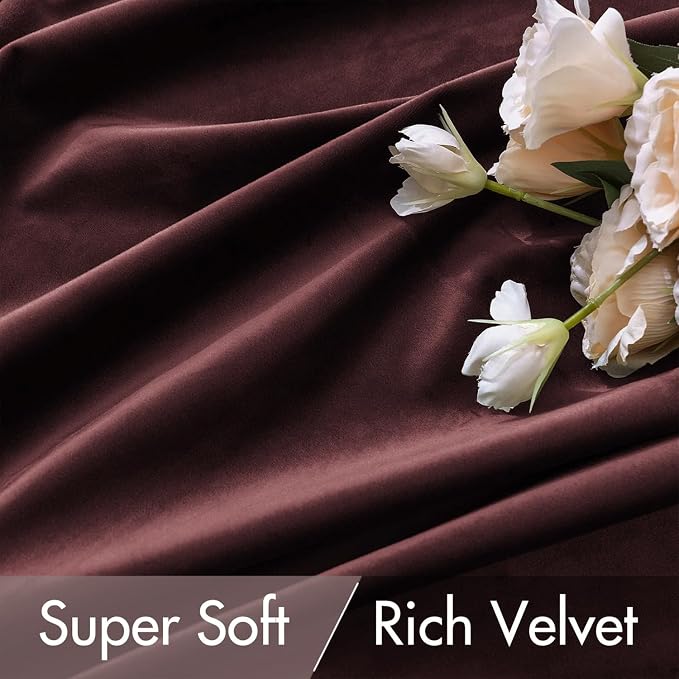 MIULEE Velvet Curtains 52x90 inches 2 Panels Ruby Wine Blackout Curtains | - Image 4