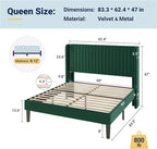 Allewie Queen Size Bed Frame/Velvet Upholstered Platform Bed/Vertical Channel - Image 2