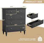 Black Dresser for Bedroom with 5 Drawers, Vintage Tall Dresser with Smooth - Image 2