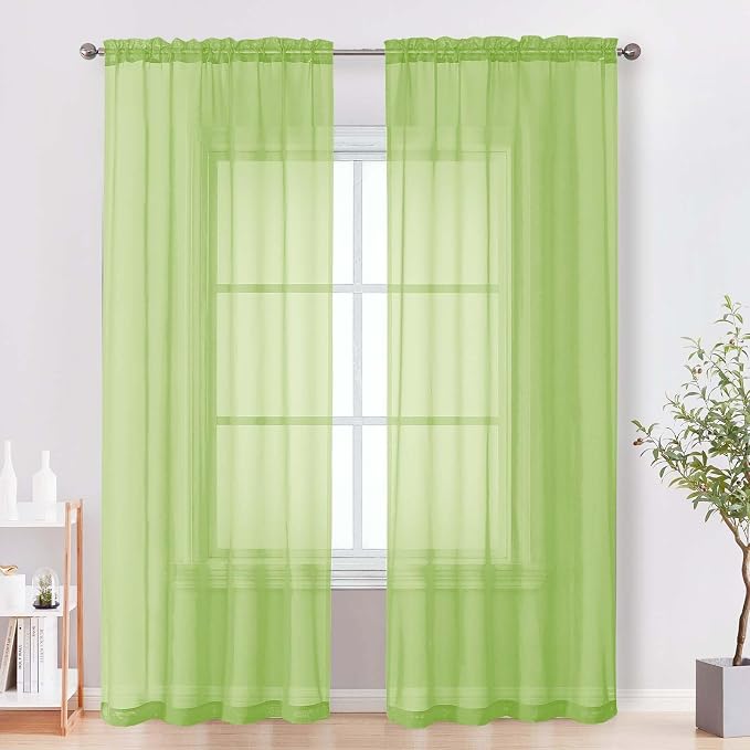 Sheer Curtains 84 Inches Long 2 Panels Set, Light Filtering Transparent by OVZME