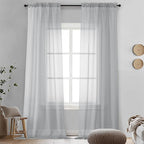 Light Grey Sheer Curtains 96 Inches Long 2 Panels by OVZME