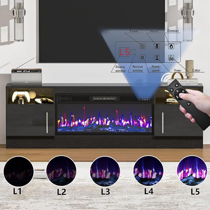 PRETZI Fireplace TV Stand with 36" Fireplace Up to 80" TVs, Remote Control - Image 4