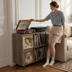 Faesun 3 Tier Flip Top Record Player Stand, Vinyl Record Storage Holds up to - Image 8