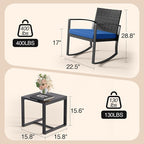 Qsun 3 Piece Patio Bistro Set Patio Furniture Set Outdoor Wicker Rocking - Image 2