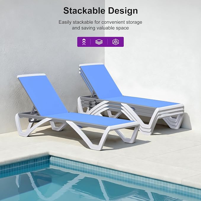 PURPLE LEAF Patio Chaise Lounge Chair Set Outside Aluminum Plastic Stackable - Image 4
