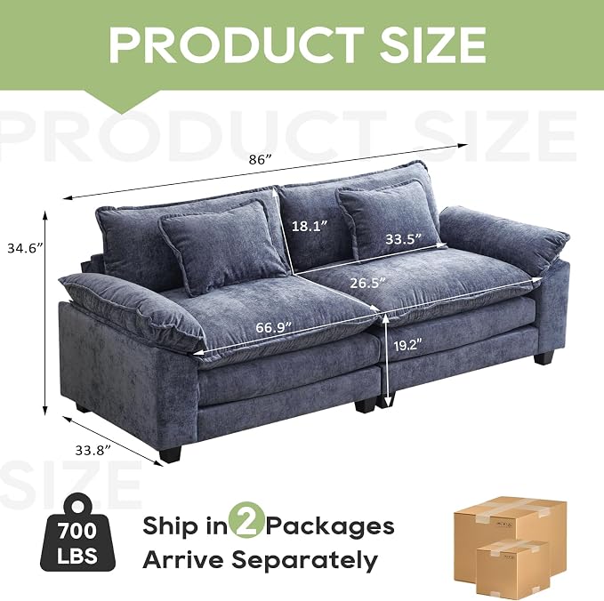 Oprisen 86" Modular Sectional Sofa, Comfy Cloud Couch Sectional Sofa, Chenille - Image 2