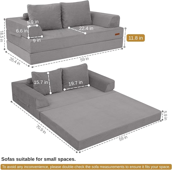 COMAX Futon Sofa Bed, Convertible Folding Sofa Bed, Boneless Couch Loveseat - Image 2