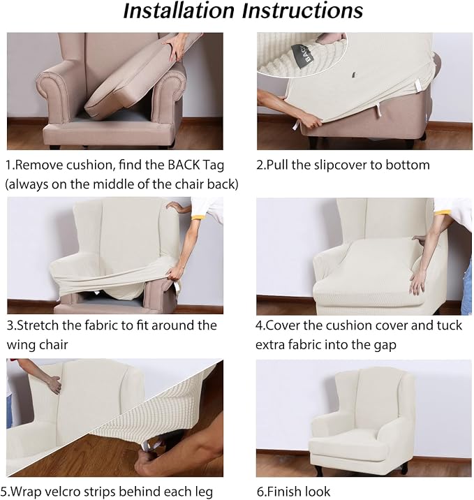Turquoize Wingback Chair Covers 2 Piece Wing Chair Slipcover Stretch Slipcovers - Image 6