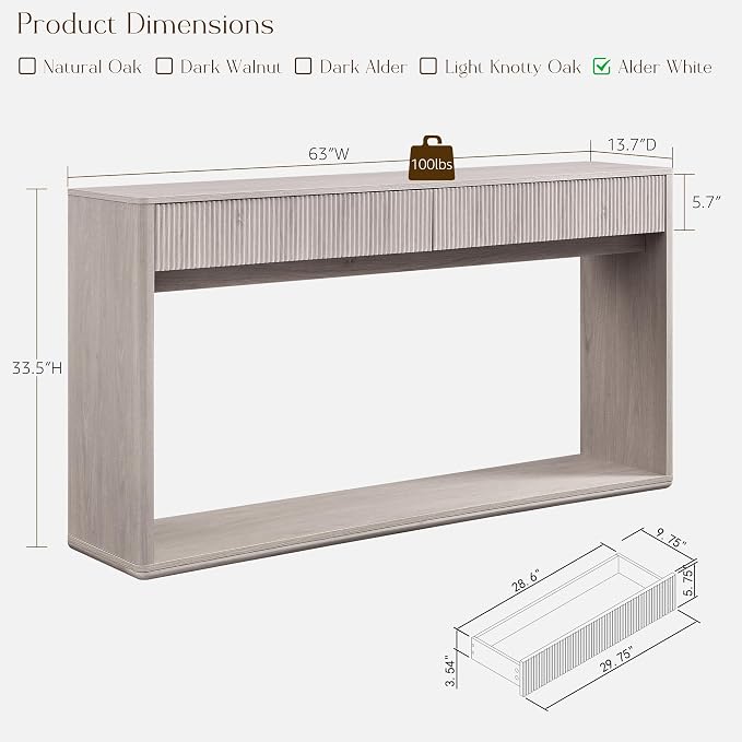 OKD 63" Fluted Console Table for Entryway, Modern Entryway Table - Image 2