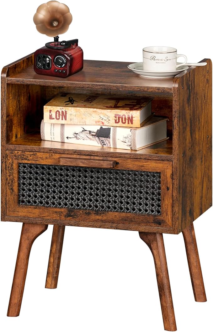 Lerliuo Rattan Nightstand, Boho Side Table by Lerliuo