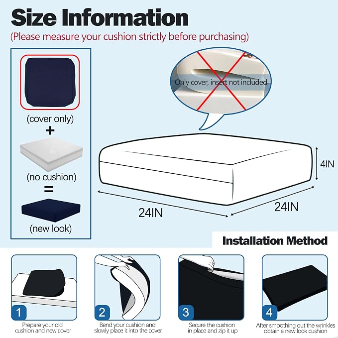 Sqodok Patio Cushion Cover 24x24 inch, Outdoor Seat Cushion Slip Cover - Image 2