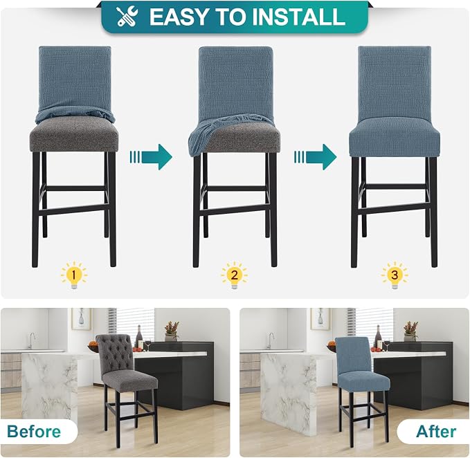 Turquoize 100% Waterproof Bar Stool Cover Stretch Washable Barstool Seat Covers - Image 6