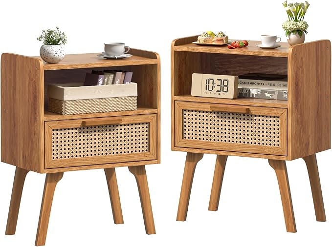 Lerliuo Rattan Nightstands Set of 2, Side Table by Lerliuo