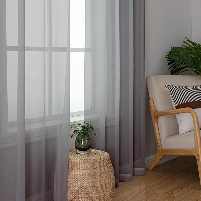 Grey Sheer Curtains, Sheer Curtains 78 inches Long 2 Panels Set, Rod Pocket - Image 7