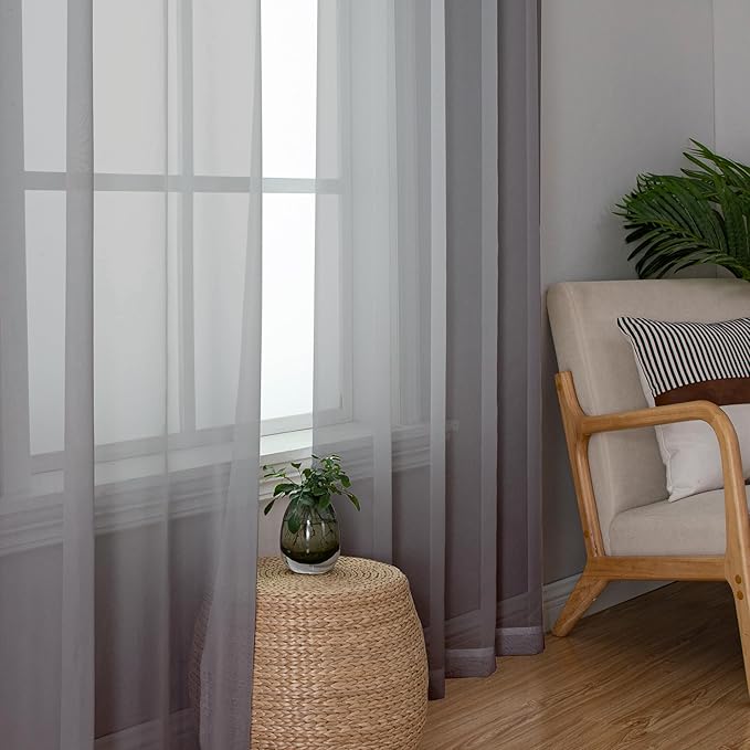 Simplebrand Grey Sheer Curtains 90 Inches Long, Light Filtering Rod Pocket - Image 4