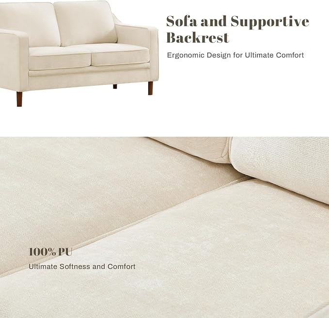 Kingfun 56" Chenille Sofa, Loveseat Couch, Mid Century Modern Love Seat Couches - Image 5