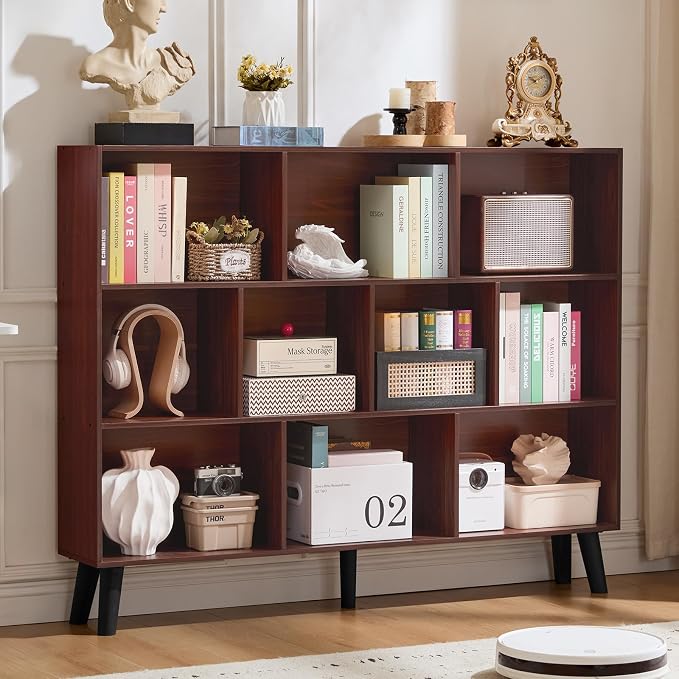 LEYAOYAO 10 Cube Bookshelf, 3 Tier Vintage 55" Wide Bookcase by LEYAOYAO-Findtheshiningpointofyourideallife%EF%BC%81