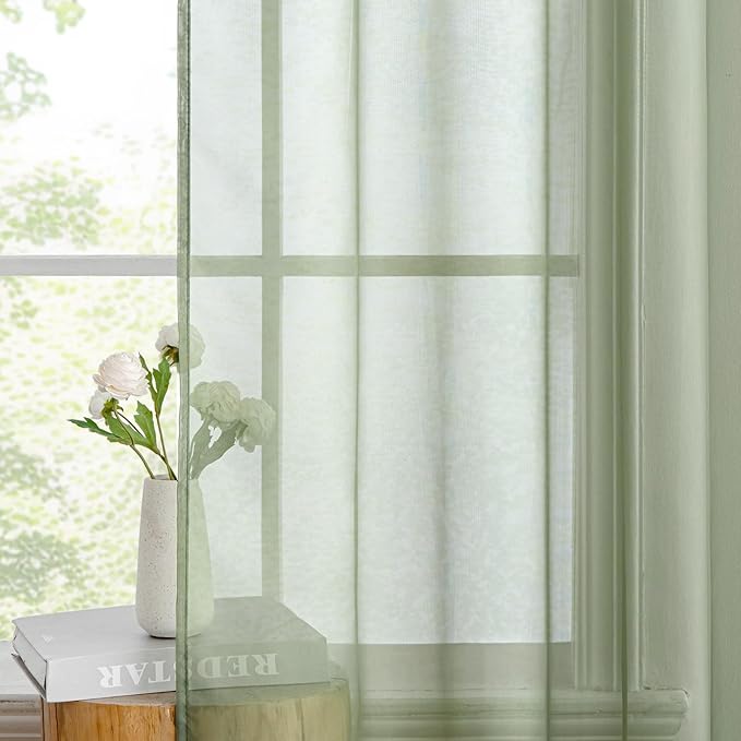MIULEE 2 Panels Sage Green Sheer Curtains 96 inches Long, 54 X 96 Inches | Rod - Image 5
