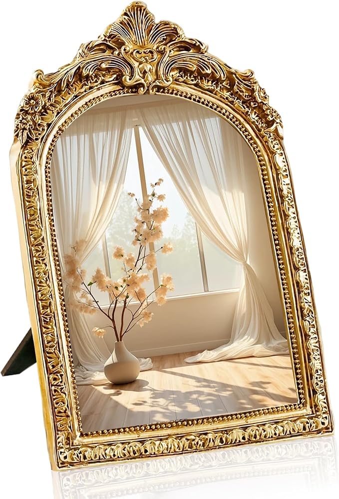 YUSONG Vintage Desk Mirror – 8" Gold Antique Tabletop Mirror by YUSONG