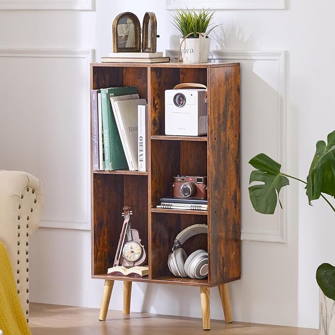 LEYAOYAO 5 Cube Small Bookshelf, 3 Tier Mid-Century Bookcase - Image 6