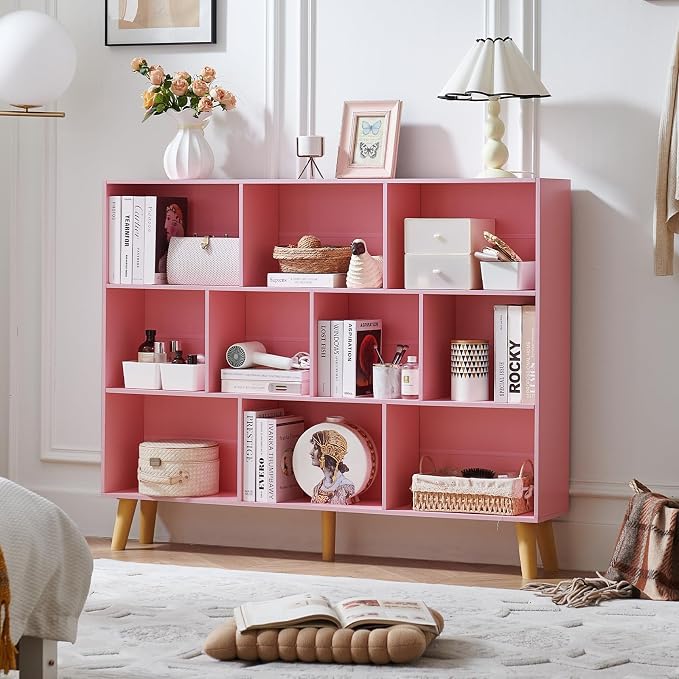 LEYAOYAO 10 Cube Bookshelf, 3 Tier Vintage 55" Wide Bookcase - Image 9