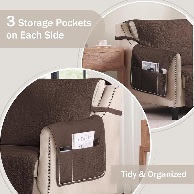 Soft Couch Cover with Pockets for Extra-Large Sofa, Medallion Quilted Design - Image 4
