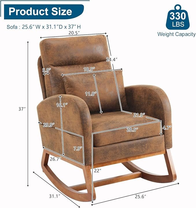 VINGLI Rustic Microfiber Nursing Rocking Chair - Image 2