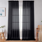 Simplebrand Black Sheer Curtains 120 Inches Long, Extra Long Rod Pocket Solid by Simplebrand