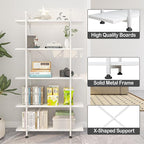 Bookshelf 5 Tiers White Wooden Storage Shelf, Modern Open Display Storage - Image 4