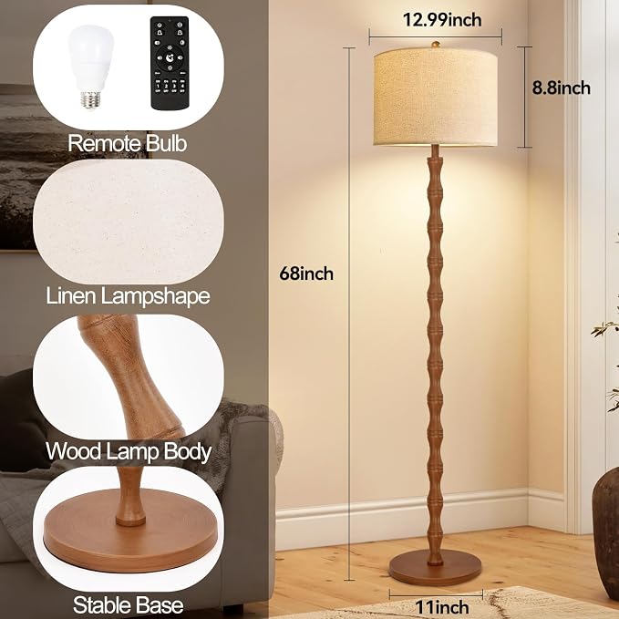 QIYIZM Wood Floor Lamp for Living Room, Vintage Standing Lamp - Image 5