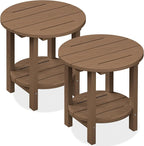 SERWALL Round Outdoor Side Table Set of 2, HDPE Small Adirondack Double End by SERWALL