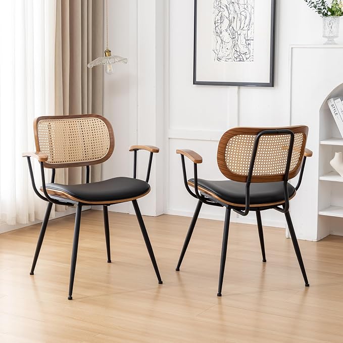 Rattan Dining Room Chairs Set of 2, Mid Century Modern Kitchen Side Chairs - Image 6